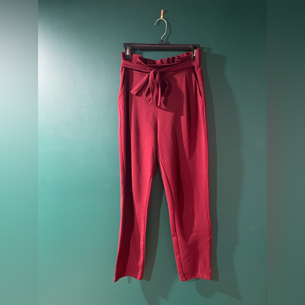 Maroon Paperbag Pants